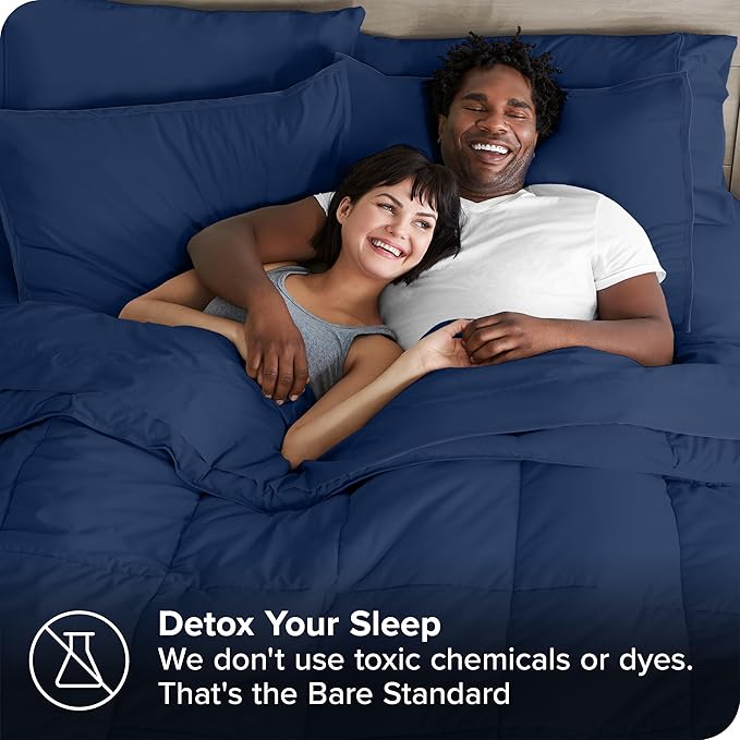 Bare Home Bed-in-A-Bag 7 Piece Comforter & Sheet Set - King - Goose Down Alternative - Ultra-Soft 1800 Premium - Bed Set (King, Dark Blue/Dark Blue)