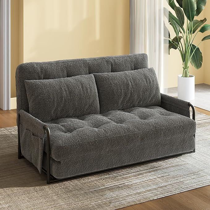 WLIVE Futon Sofa Bed with Adjustable Backrest, Bean Bag Chairs for Adults, Floor Couch with Armrest, Pillow, Low Profile Floor Seating for Living Room, Reading, Bedroom, Loveseat, Grey