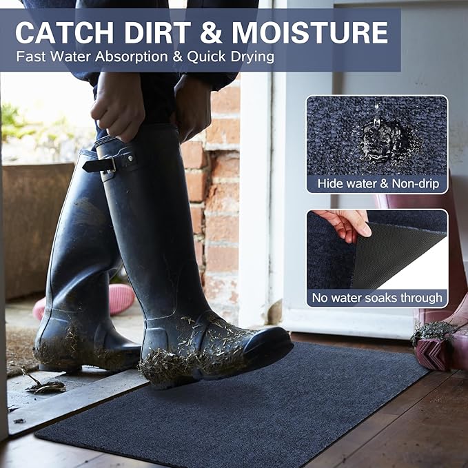 Front Door Mat Indoor Outdoor Entrance,30" x 17" Ultra Thin Low Profile Entry Rugs, Absorbent Door Mats and Muddy Doormats for Any Door, Entryway,Kitchen,Patio,Home