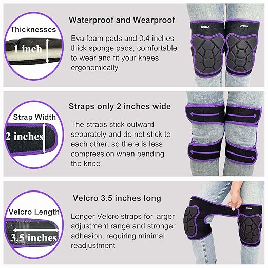Knee Pads for Men Women Floor Work, Thick Memory Foam Knee Pad for Carpet Installer, Planting Flower, Mopping Floors, Anti-Slip Kneepads for Gardening Cleaning Nursing DIY Project for Kneeling, Purple M (1 Pair)