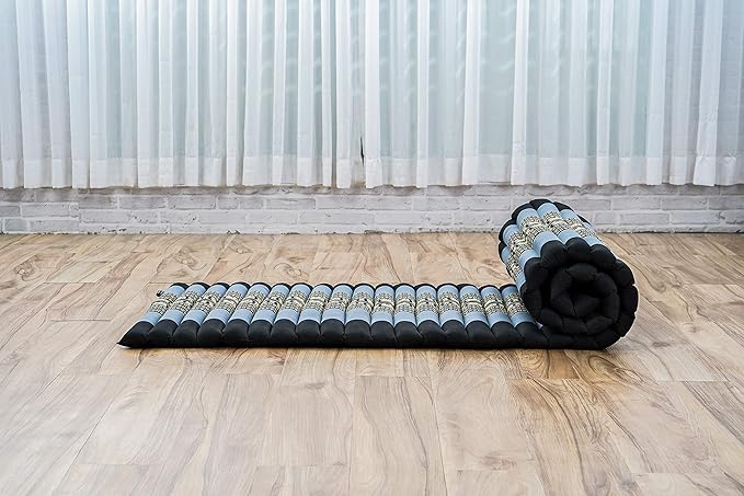 Leewadee - Foldable Floor Mattress - Japanese Roll Up Futon -Trifold Tatami Mat- Guest Floor Bed - Camping Mattress - Thai Massage Mat, Kapok Filled, 75 x 20 inches, Blue