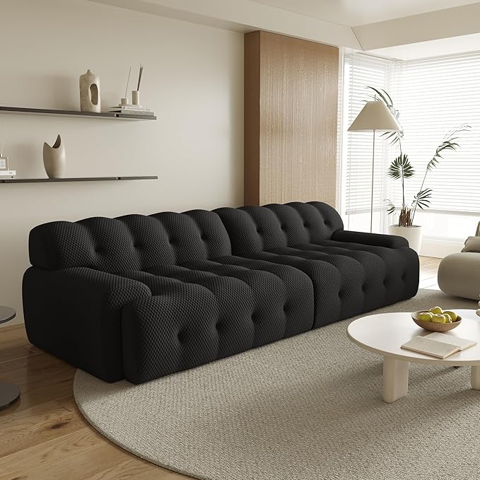 102.4inch Modular Sectional Couch,Oversized Loveseat Sofa, 3D Mesh Fabric Comfy Cloud Sofa Couches, Curved Couch for Living Room, Office, Apartment,No Assembly Required (Black, 102.4")
