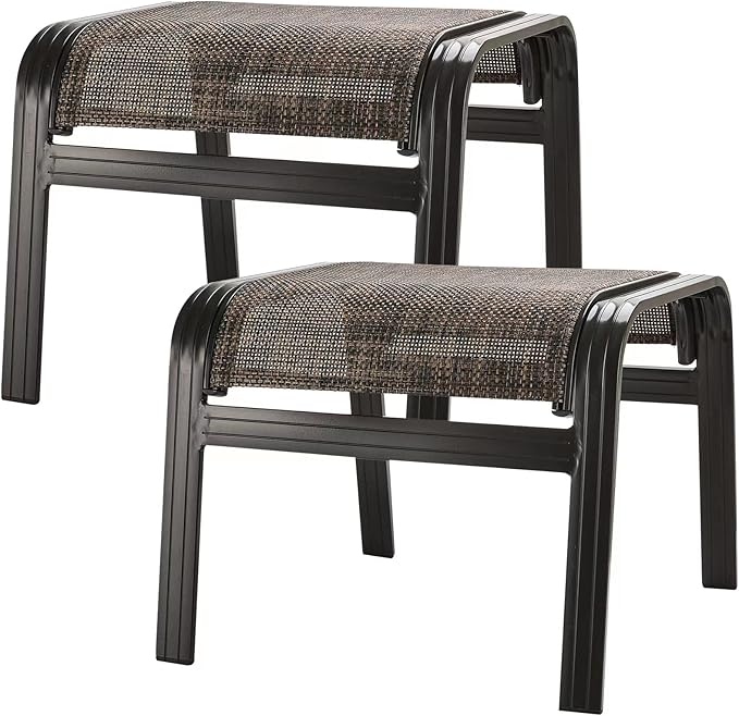 Deguifei Patio Footstools Outdoor Foot Rest Aluminum Ottomans Samll Seat Wicker Furniture Patio Ottoman 2 Pieces Brown
