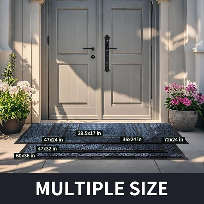 Yimobra Large Door Mat Outside Entrance 47x32, Waterproof Heavy Duty Outdoor Mats for Front Door, Non Slip Rubber Entry Mat for Garage Patio Indoor, Easy Clean, Blue