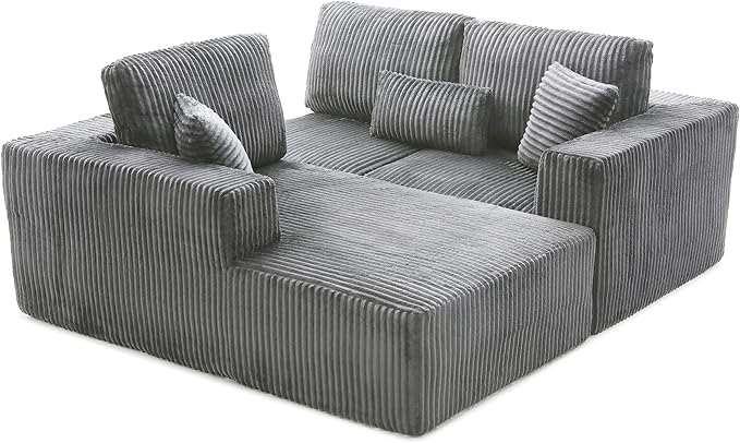 108" Boneless Cloud Sectional Couches for Living Room, Comfy Fluffy L Shaped Memory Foam Deep Seat Boneless Couch, Modular Sectional Sofa with Right Facing Chaise, Dark Grey