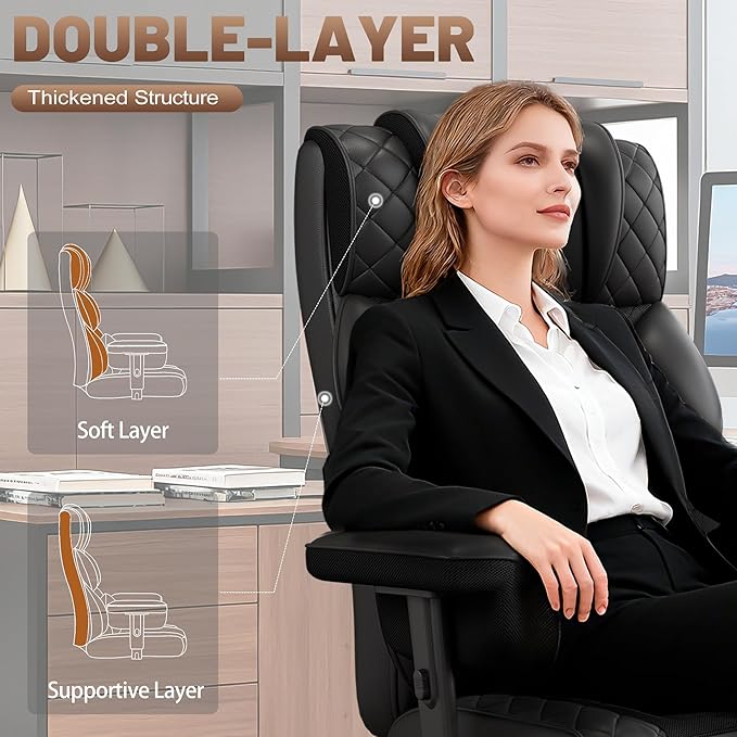 Vonesse Big and Tall Office Chair, Computer Chair with Soft Adjustable Armrests, Ergonomic High Back Gaming Chair with Lumbar Support, Executive Chairs with Footrest (PU Leather + Mesh Fabric,Black)