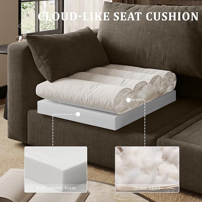 Cloud Modular Sectional Sofa Couch with Storage Ottoman, 128" Oversized Sectional Couches for Living Room, Cloud Modular U-Shaped Sofa with Chaise, 8 Seater, Chenille, Dark Gray