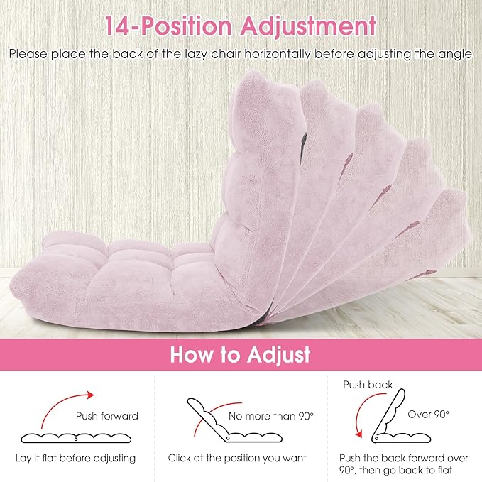 Giantex Floor Chair with Back Support, 14 Adjustable Position, Padded Sleeper Bed, Couch Recliner, Gaming Floor Chairs for Meditation, Adults, Living Room, Gaming Chair Floor, Light Pink