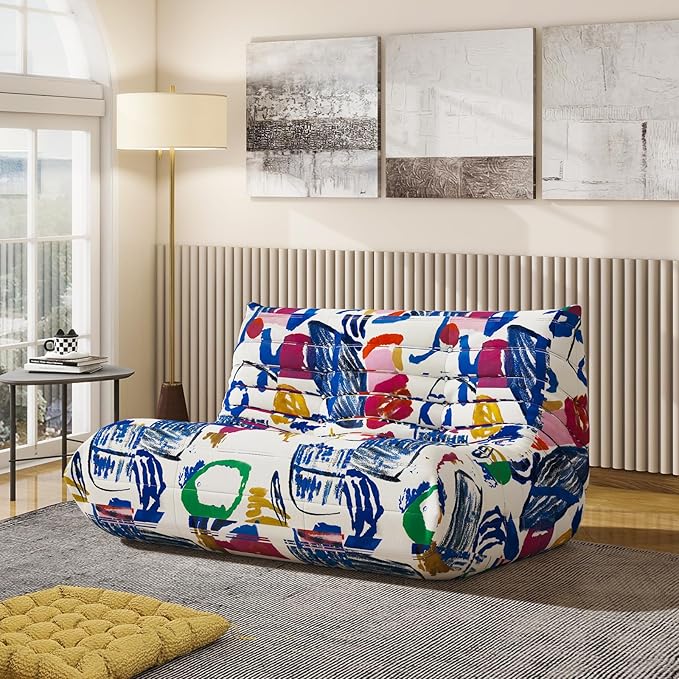 Bean Bag Chair, Fireside Chair, Large Bean Bag Chair for Adults, Bean Bag Chairs for Teens with High-Resilience Foam, Non-Slip Base Floor Lounge Sofa,Living Room (Graffiti Color, Loveseat)