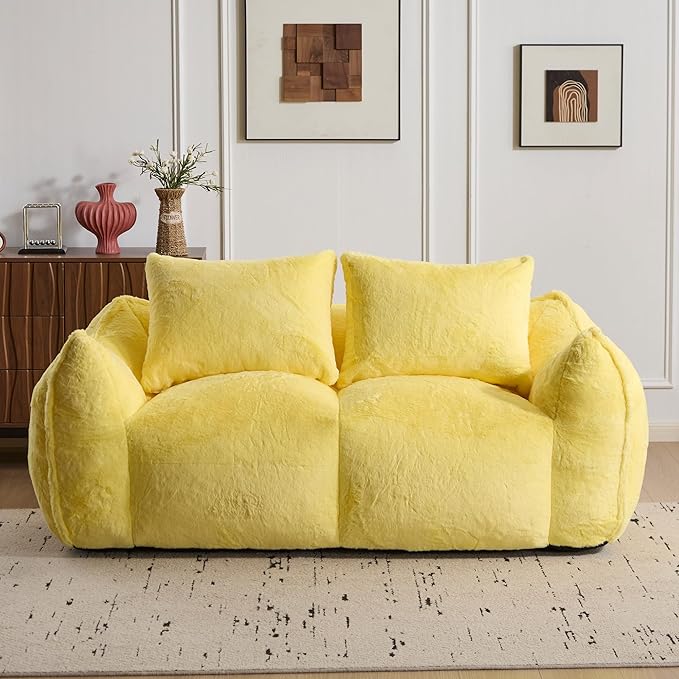 KEIKI Giant Bean Bag Couch for Adults, Oversized Loveseat, 2 Seater Fireside Chair, Comfy Lazy Floor Sofa, Cozy Reading Chair with Pillows for Living Room, Bedroom, No Assembly Required