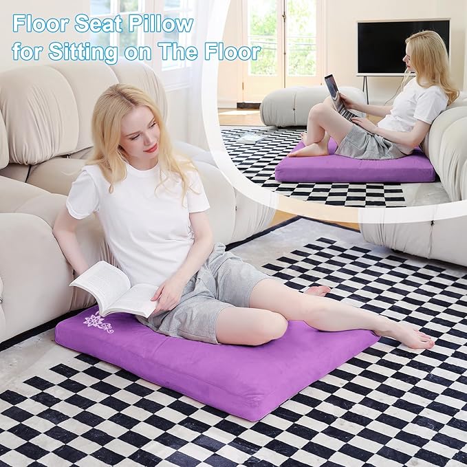 TokSay Velvet Zabuton Meditation Mat, 31 * 31 inches, Yoga Meditation Cushion Floor (Purple)