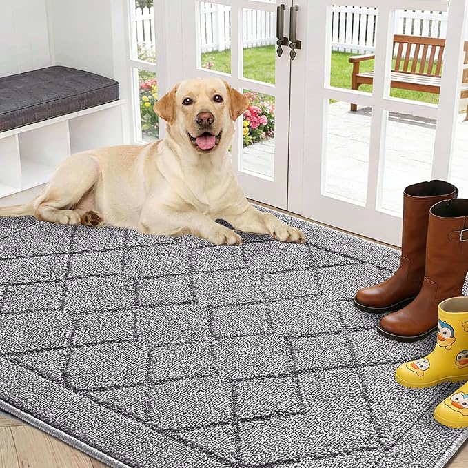 REFETONE Indoor Doormat, Front Back Door Mat 36"x60" Rubber Backing Non Slip Mats, Absorbent Washable Entrance Doormat for Entryway, Resist Dirt Low-Profile Inside Floor Mat for Muddy Shoes Light Grey