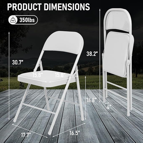 10 Pack White Padded Folding Chairs Set - Comfortable Stackable Portable Chairs for Indoor Outdoor, Events, Parties, Office, Wedding (PU Leather, Executive White,School Chair)