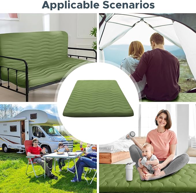 Japanese Floor Mattress, 100% High Density Comfortable Foam, 4" Thicken Foldable Mattress Tatami Mat Sleeping Pad, Ideal for Comfort and Support, Kids Floor Lounger Pillow Bed Sofa, Green, Full