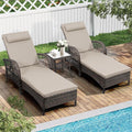 WINGTU 3 Piece Patio Chaise Lounge Set, Outdoor Patio Furniture Modern Lounge Chairs Set of 2 with Side Table & 6-Position Adjustable Backrest, Durable PE Wicker, Weather Resistant Cushions, Beige