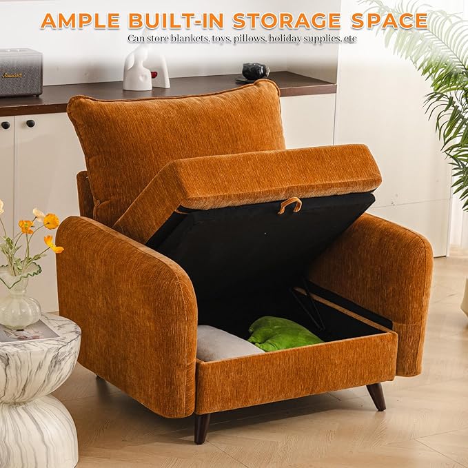 Oversized Accent Chair with Seats Storage,Comfy Living Room Chairs with 2 Throw Pillow,Upholstered Mid-Century Armchair,24.5'' Deep Seat,Reading Chair for Bedroom,Office,Chenille,Yellow