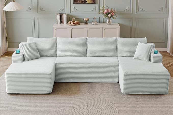96" Sectional Couches for Living Room Cloud Couch Sofa with L-Shape Upholstered Boneless Couchs Modern Modular Sectional Couch with Chaise (Light Grey, 133" W+U Facing Chaise)
