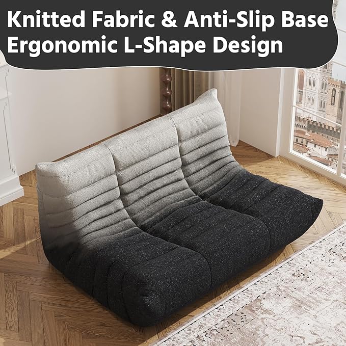 Bean Bag Chair, Fireside Chair, Large Bean Bag Chair for Adults, Bean Bag Chairs for Teens with High-Resilience Foam, Non-Slip Base Floor Lounge Sofa,Living Room (Gradient White-Black, Loveseat)