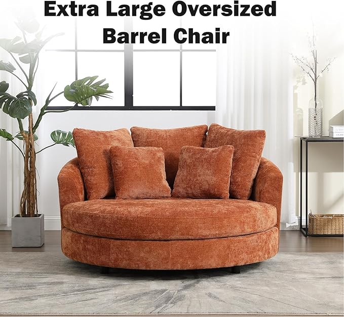 Chifee & Vingol 59.8" W Oversized Accent Barrel Chair Large Round Chair with Wheels,Burnt Orange