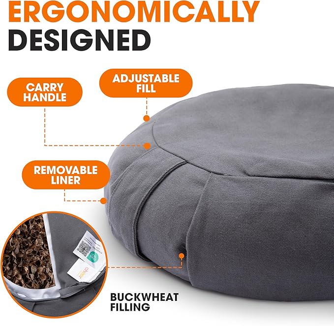 Cheer Collection Meditation Cushion - Ergonomic Floor Pillow for Meditation, Yoga Pillow with Buckwheat Filling, Yoga Cushion for Sitting on Floor, Meditation Seat, Comfort & Posture Support