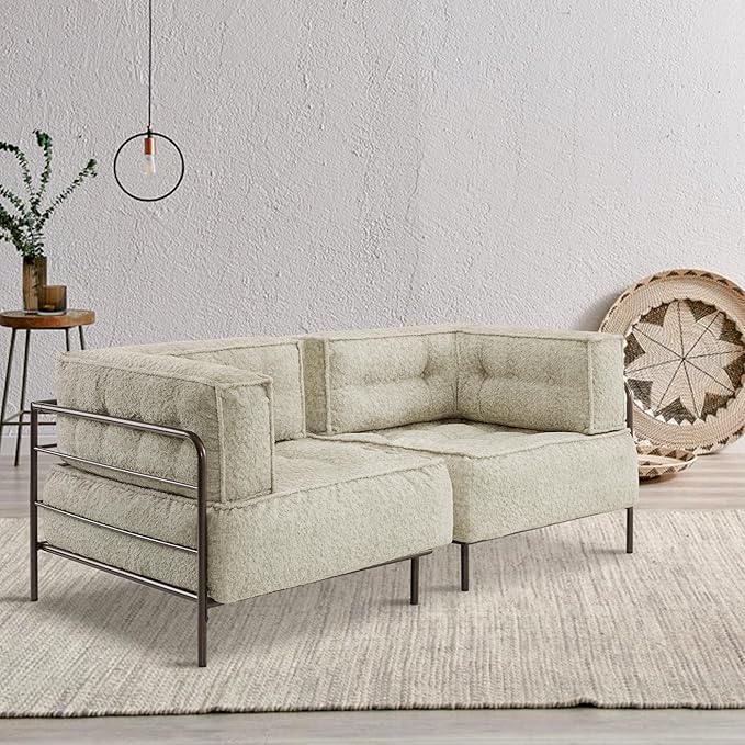MCombo Modular Sofa Couch with Removable Cushion, Accent Sofa Chair, Upholstered for Living Room, Apartment, Office (Ivory, Corner Seat)
