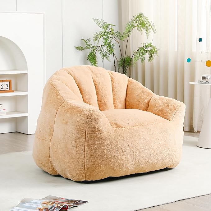 Setawix Giant Bean Bag Chair with Filler, Comfy Faux Fur Bean Bag Chairs for Adults and Kids, Lazy BeanBag Sofa Stuffed Floor Sofa with Memory Foam for Bedroom Apartment Living Room,Brown