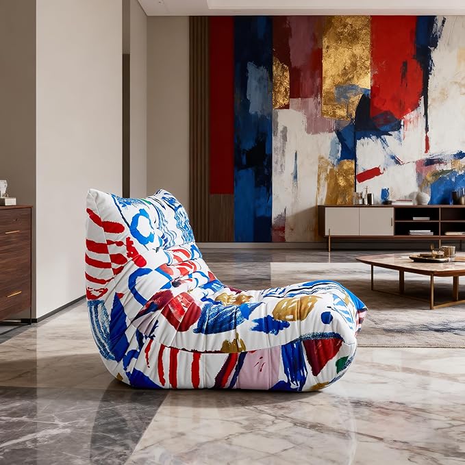 Bean Bag Chair, Fireside Chair, Large Bean Bag Chair for Adults, Bean Bag Chairs for Teens with High-Resilience Foam, Non-Slip Base Floor Lounge Sofa,Living Room (Graffiti Color, Single)