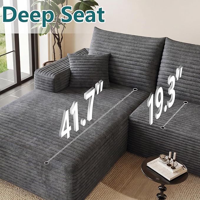 95" U-Shape Cloud Couch, Modern Modular Sectional L-Shape Sofa with Ottoman, Corduroy Upholstered Couches Deep Seat Sleeper Chaise Longue for Living Room, No Assembly Required(Dark Gray, Left Facing)