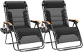 PHI VILLA XXL Oversized Padded Zero Gravity Chair Set of 2, Foldable Patio Recliner, 30" Wide Seat Anti Gravity Lounger with Armrest and Cup Holder, Support 400 LBS (Black)