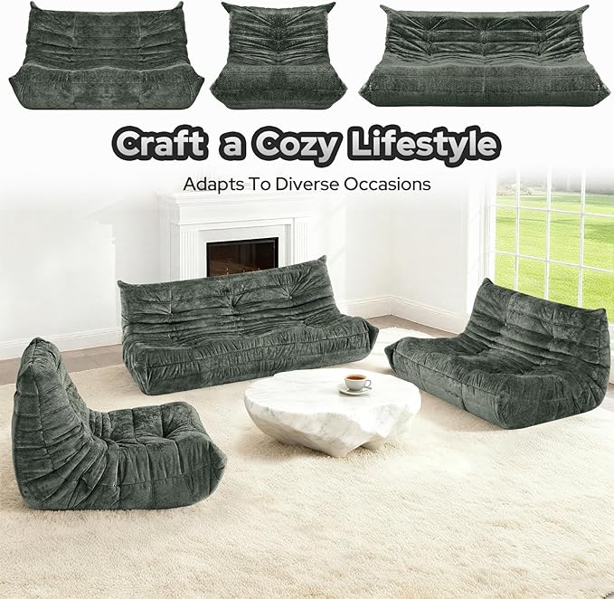 HABUTWAY Bean Bag Chair, Giant Bean Bag Chairs for Adults, 3 Seater Fireside Chair, Lazy Large Floor Bean Bag Sofa for Living Room, Bedroom, Dorm, Office (Green)