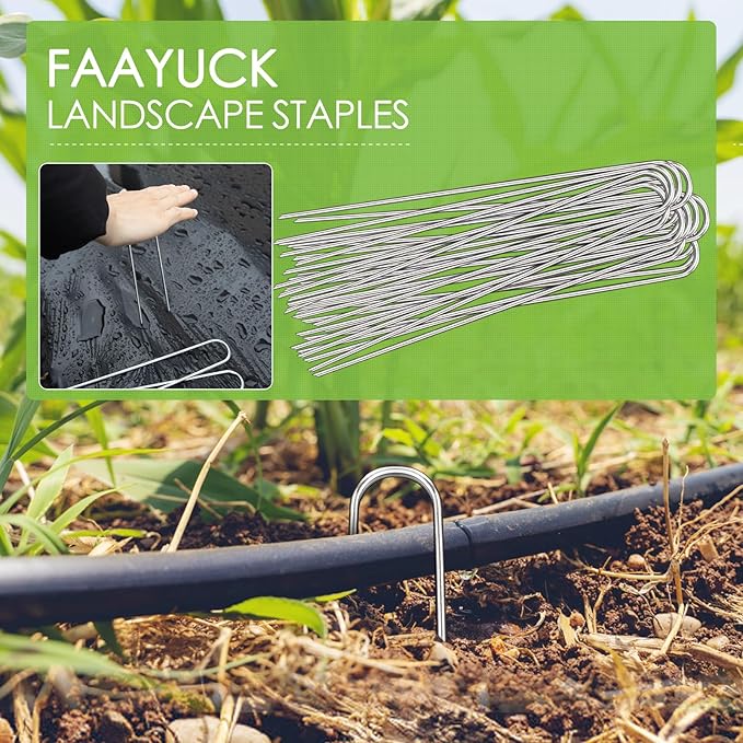 FAAYUCK 12 Inch Landscape Staples, 50 Pack Galvanized Landscape Stakes Heavy Duty 8 Gauge U-Shaped Garden Stakes, Ground Stakes for Weed Barrier Fabric, Irrigation Tubing, Fence, Outdoor Decorations