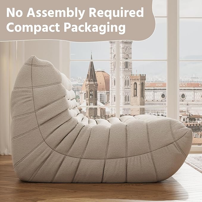 Bean Bag Chair, Fireside Chair, Large Bean Bag Chair for Adults, Bean Bag Chairs for Teens with High-Resilience Foam, Non-Slip Base Floor Lounge Sofa,Living Room (White, 3-Seater)