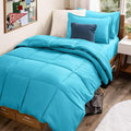 Bare Home Bed-in-A-Bag 5 Piece Comforter & Sheet Set - Twin XL - Goose Down Alternative - Ultra-Soft 1800 Premium Bed Set (Twin XL, Aqua/Aqua)