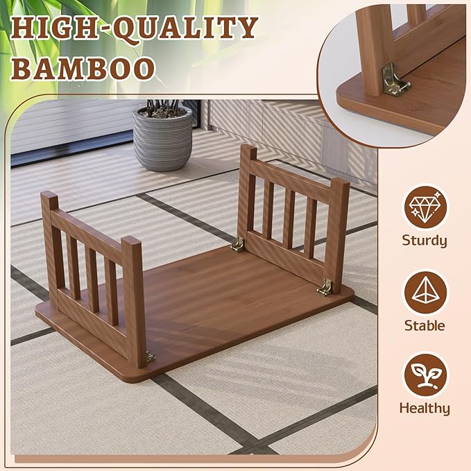 JNNXZZ Japanese Folding Coffee Table,Foldable Low Table for Sitting,Bamboo Collapsible Floor Tea Table,Portable Versatile Meditation Table for Tatami Living Room Home Office Apartment (Brown)