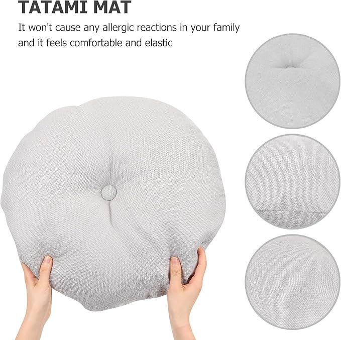 BESPORTBLE Meditation Floor Cushion for Adults, Small Light Gray Tatami Zafu Seat Pad, Soft Thick Floor Pillow for Yoga, Meditation, Living Room and Bedroom Seating