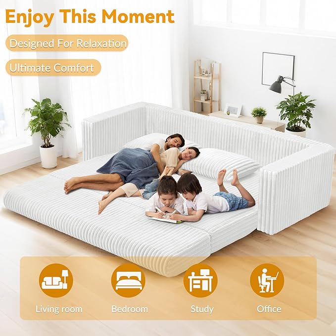 HABUTWAY Folding Sofa Bed, 2 in 1 Convertible Sleeper Chair with 2 Pillows, Portable Fold Out Chair Bed with Armrest, Comfy Floor Couch, Lazy Sofa for Living Room Bedroom Dorm Home Office