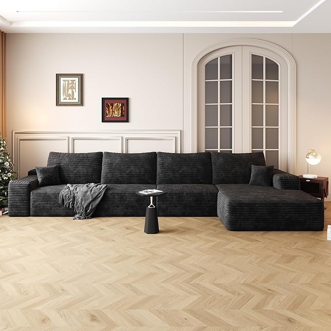 AUGOP 136" Sectional Couches for Living Room Modern Modular Sofa with L-Shape Couchs Upholstered Boneless Couch Deep Seat Sectional Couch with Chaise (Black, Right Facing Chaise+3Seaters)