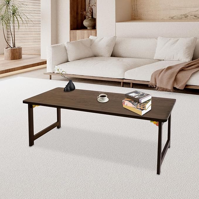 Eapmic Japanese Floor Table, Foldable Coffee Table, Low Sitting Dining Table, Tatami Tea Desk, Portable No Assembly Floor Desk for Living Room Bedroom Apartment Office Study (Walnut Color)