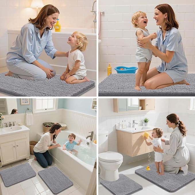 Arotive Bathroom Rugs 59x20, Extra Soft Absorbent Shaggy Chenille Bath Rugs, Machine Washable Rubber Backing Non-Slip Bath Mats for Bathroom Floor Tub and Shower, Home Decor Accessories, Grey