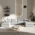U-Shaped Cloud Sectional Couch, Oversize Modular Sofa, Modern Comfy Cloud Sofa with Storage Ottomans, Covers Removable, Convertible Sleeper Couch for Living Room Apartment (Light Grey, Linen Fabric)