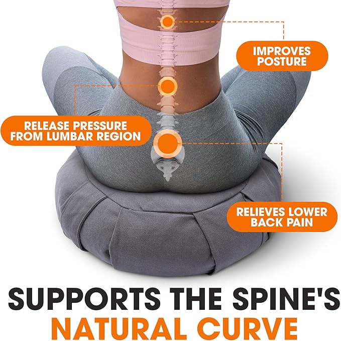 Cheer Collection Meditation Cushion - Ergonomic Floor Pillow for Meditation, Yoga Pillow with Buckwheat Filling, Yoga Cushion for Sitting on Floor, Meditation Seat, Comfort & Posture Support