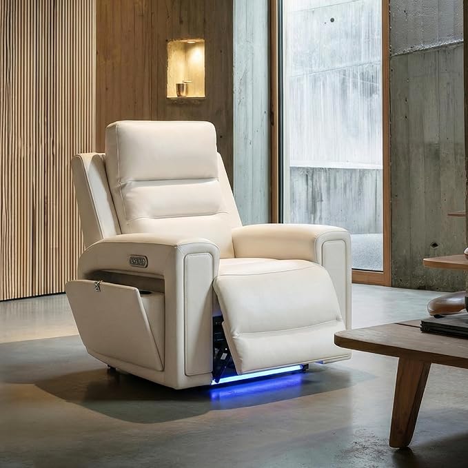 COLAMY Aura Triple Motors Power Recliner Chairs with USB and Type C Port, Home Theater Chair with LED Lights, Electric Wall Hugger Recliner for Living Room, Beige