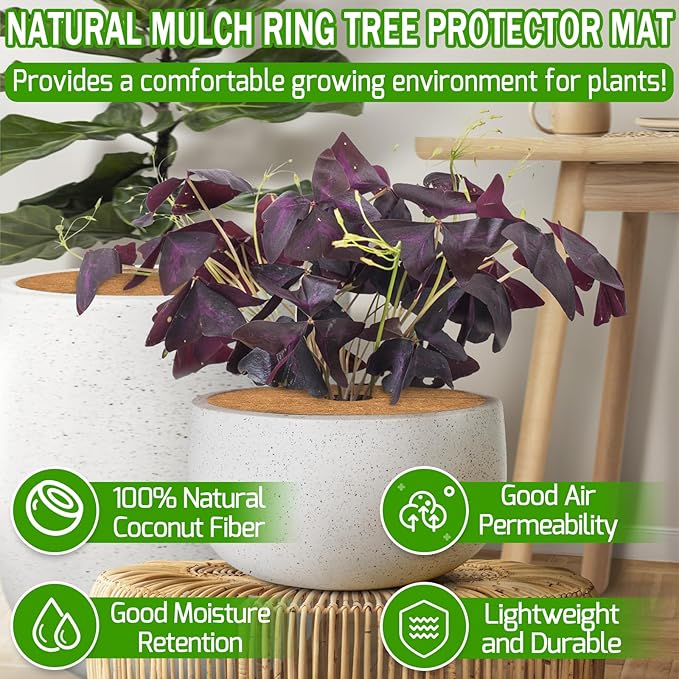 ZeeDix 10 Pack Coconut Fiber Mulch Ring, 14 Inch Coco Coir Tree Ring Mulch Mat, 100% Natural Tree Protector Mat Plant Cover Ring Coconut Coir Discs Tree Mats Mulch Rings for Indoor Outdoor Plants