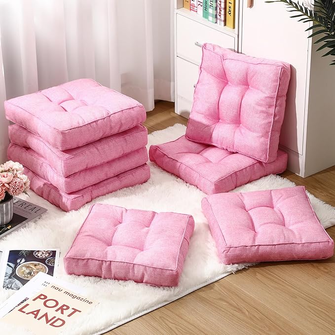 Fumete 8 Pcs Square Floor Pillows for Kids and Adult 16''x16'' Flexible Seating Floor Cushion for Classroom Multicolor Meditation Cushions for Home Daycare Preschool Yoga Meditation (Pink)