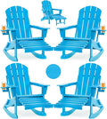 Folding Adirondack Rocking Chair Set of 4,4-in-1 Multifunctional Patio Chairs with Retractable Ottoman, Outdoor Chairs Wood Texture, Lawn Chair for Porch, Backyard, Pool(Pacific Blue)
