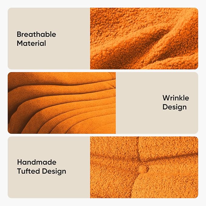 cebihy Premium Quality Fireside Togo Sofa Bean Bags Chair for Adults Giant BeanBag Chairs Floor Couch for Living Room Bedroom Dorm Office, Compression Togo Couch, No Assembly Required, Bright Orange
