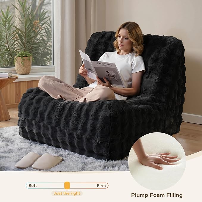 Bean Bag Chairs for Adults,Comfy Small Bean Bag Sofa with Back Support,Dark Grey Memory Foam Bean Bag Chair for Kids,Faux Fur Fireside Beanbags Lazy Sofa for Bedroom,Dorm,Apartment,Living Room