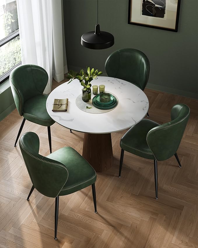 VASAGLE EKHO Collection - Dining Chairs Set of 6, Upholstered Kitchen Chairs, Comfortable Seat, Synthetic Leather with Stitching, Mid-Century Modern, Easy Assembly, Living Room Lounge, Forest Green