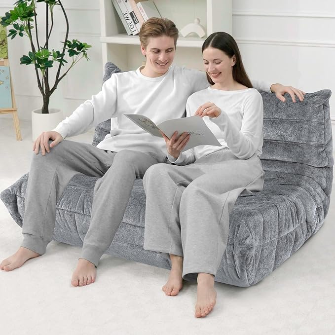 HABUTWAY Bean Bag Chair, Giant Bean Bag Chairs for Adults, 3 Seater Fireside Chair, Lazy Large Floor Bean Bag Sofa for Living Room, Bedroom, Dorm, Office (Light Grey)