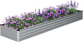 DIIYIV 12x2x1FT Galvanized Raised Garden Bed Kit,Vegetable Boxes-Rectangle Metal Flower Box,Large Planter Raised Beds Outdoor Garden for Planting,Fruit,Herb-Silver